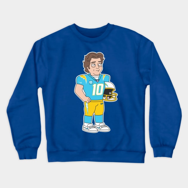 Justin Herbert Chargers Cartoon Crewneck Sweatshirt by Carl Cordes